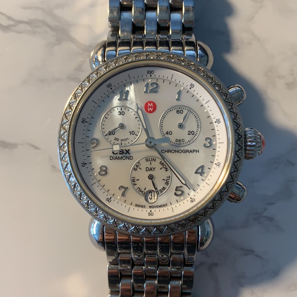 Michele CSX diamond mother of pearl watch